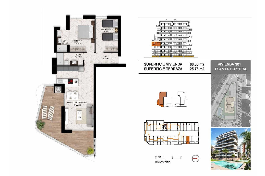 apartment on higher floor in Guardamar del Segura for sale, built area 102 m², condition first owner, 2 bedroom, 2 bathroom, swimming-pool, ref.: HA-GUN-411-A01-18