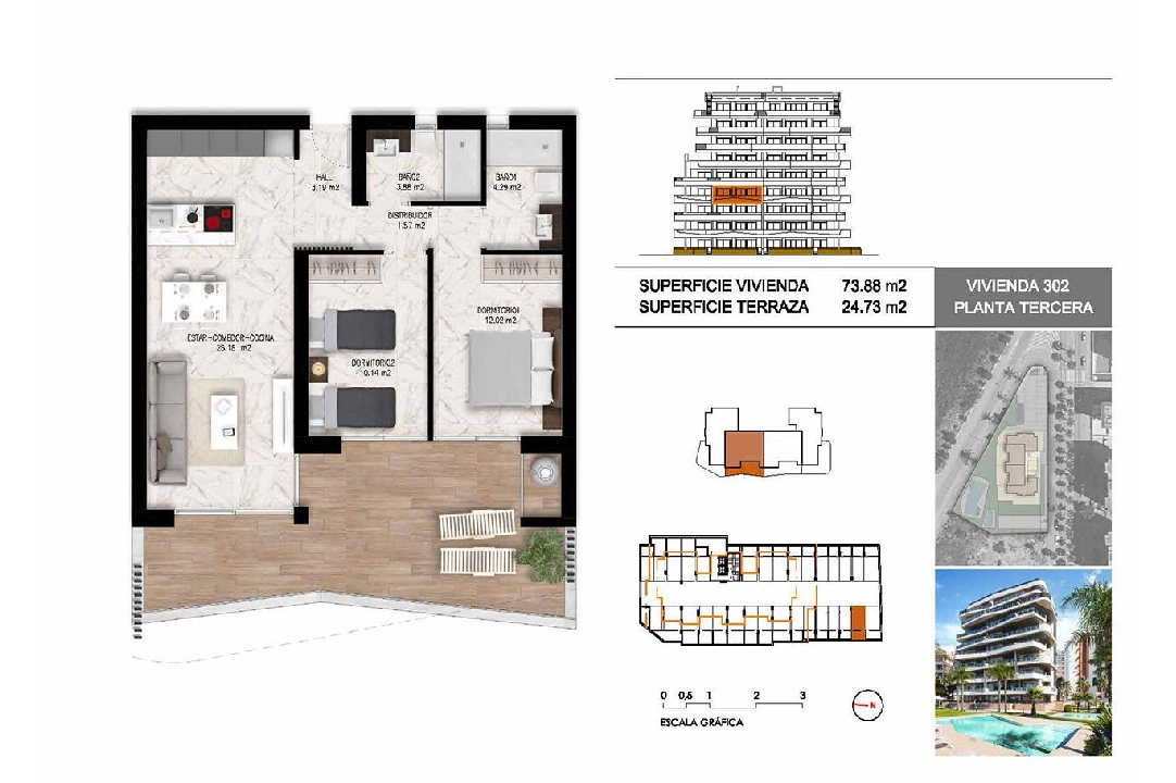 apartment on higher floor in Guardamar del Segura for sale, built area 102 m², condition first owner, 2 bedroom, 2 bathroom, swimming-pool, ref.: HA-GUN-411-A01-19