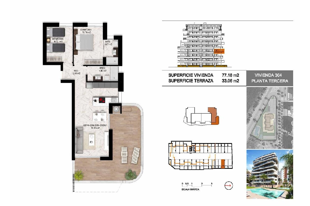 apartment on higher floor in Guardamar del Segura for sale, built area 102 m², condition first owner, 2 bedroom, 2 bathroom, swimming-pool, ref.: HA-GUN-411-A01-21